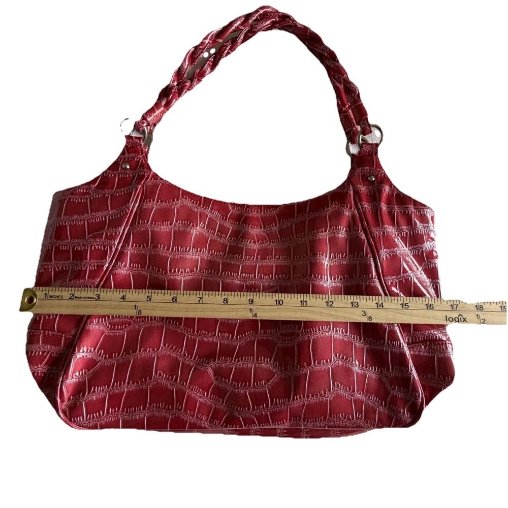 Sag Harbor Shoulder Bag Womens Large Red Faux Leather Crocodile Braided Zip - Picture 4 of 10
